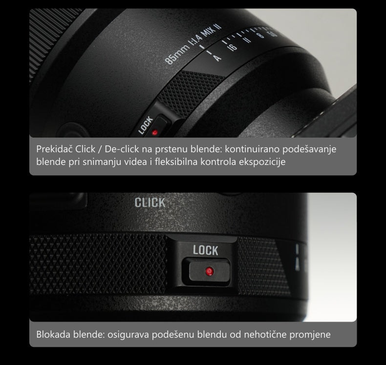 Meike 85mm F1.4 STM MIX II FE – Upravljački elementi na objektivu