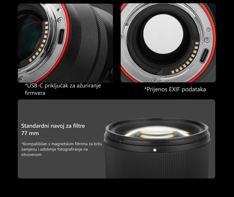 Meike 85mm F1.4 STM MIX II FE – USB-C priključak, EXIF i navoj za filtre 77 mm
