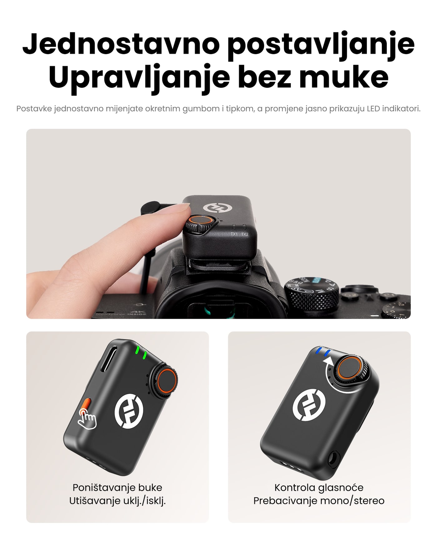Hollyland LARK M2S prijamnik za kameru (Space Gray) – Jednostavno upravljanje