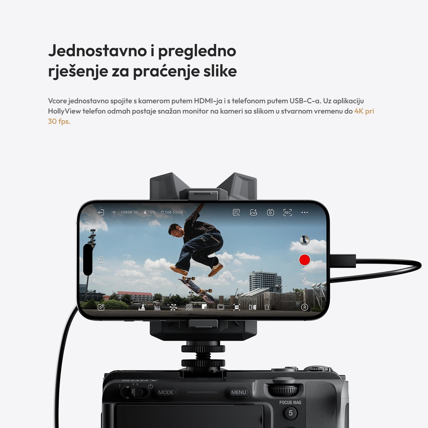Hollyland Vcore – Monitor na kameri preko USB-C-a