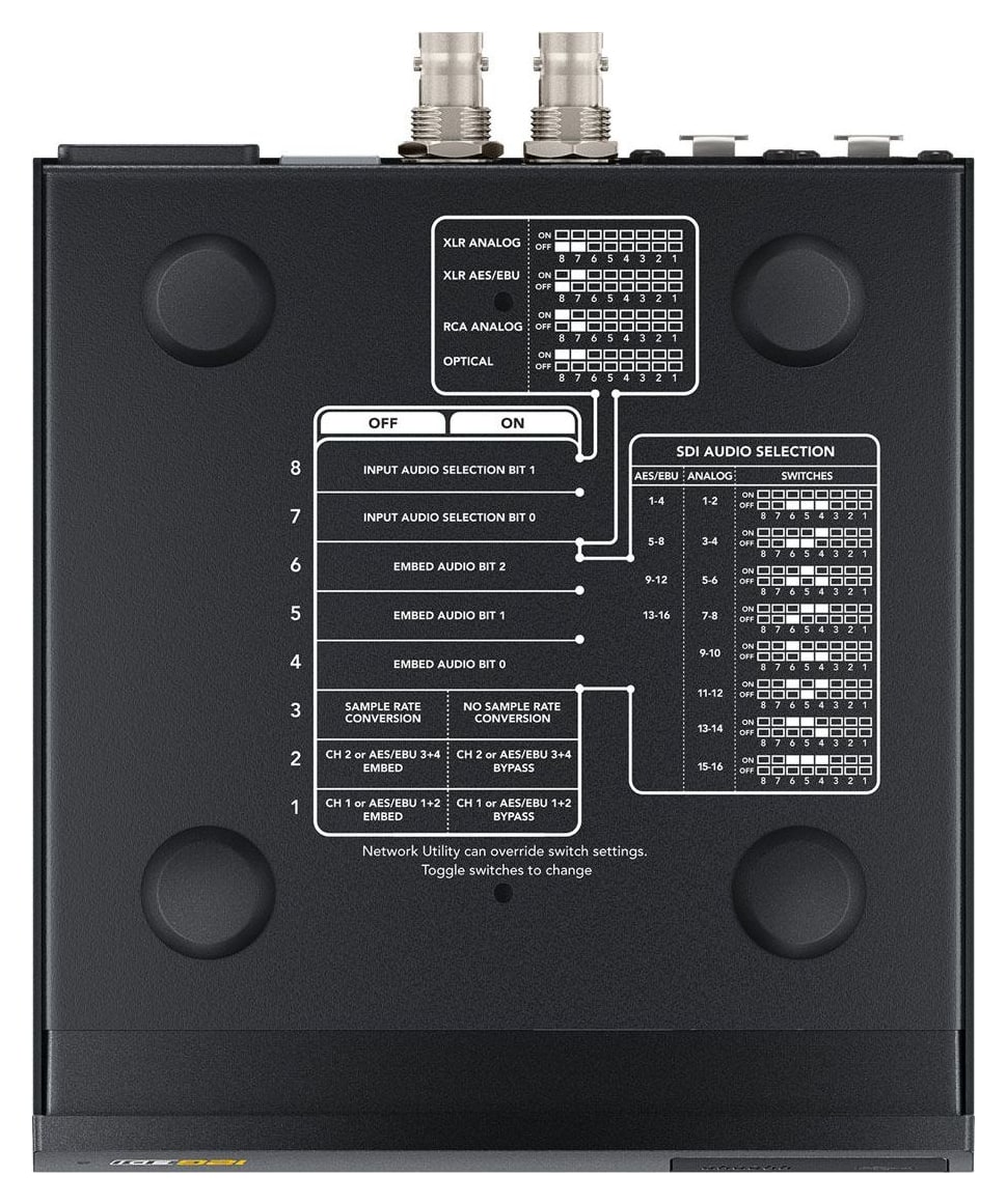 Teranex Mini Audio to SDI 12G – Postavke mini prekidačima, putem USB-a i Etherneta
