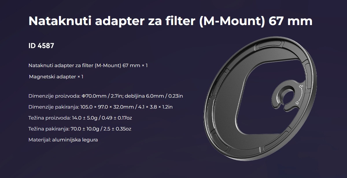 SmallRig 4727 Attachable CPL Filter with M-mount Filter Adapter 67mm