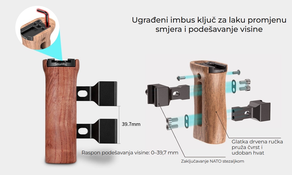 SmallRig Wooden Side Handle with NATO Clamp 2187C
