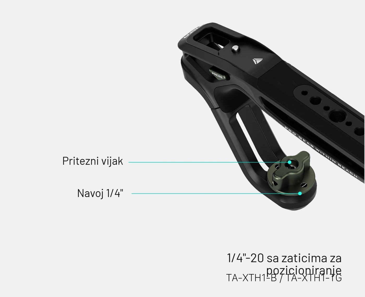 TA-XTH1-TG — 1/4"-20 sa zaticima za pozicioniranje