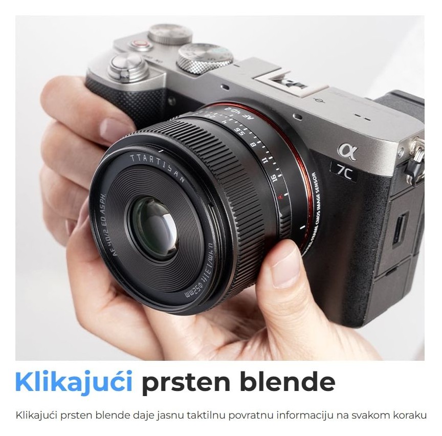 TTArtisan AF 40mm F2 – Prsten blende s klikom
