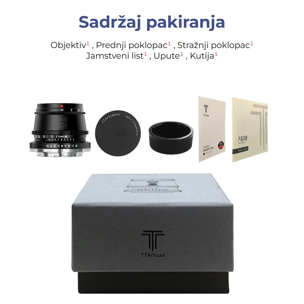 TTArtisan APS-C 35mm F1.4 – Sadržaj kutije