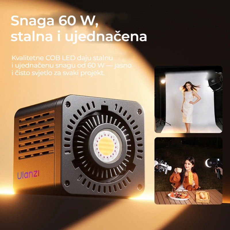 Ulanzi C60RGB COB LED světlo – Výkon 60 W, stálý a rovnoměrný