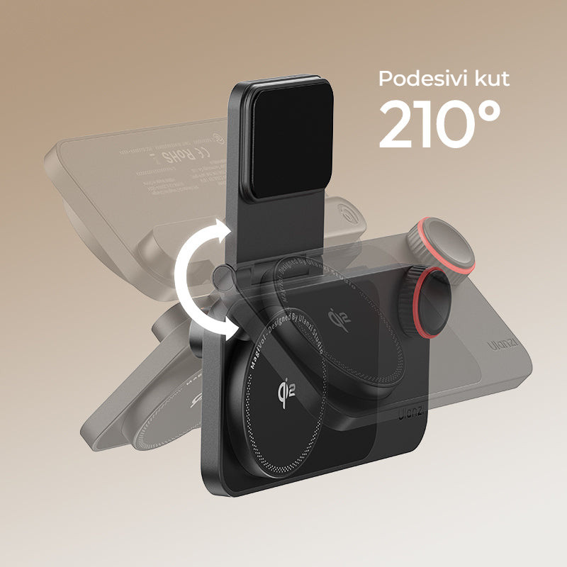 Ulanzi CW15 Qi2 15W bezdrátová nabíječka pod monitor – Naklopení v rozsahu 210°