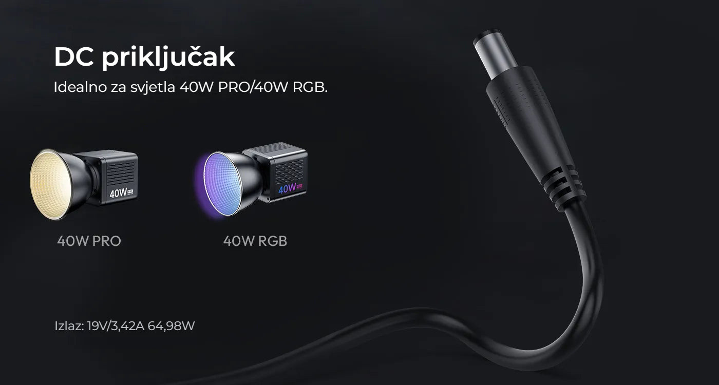 Ulanzi HT005 napájecí adaptér EU plug – Konektor DC přímo do světla