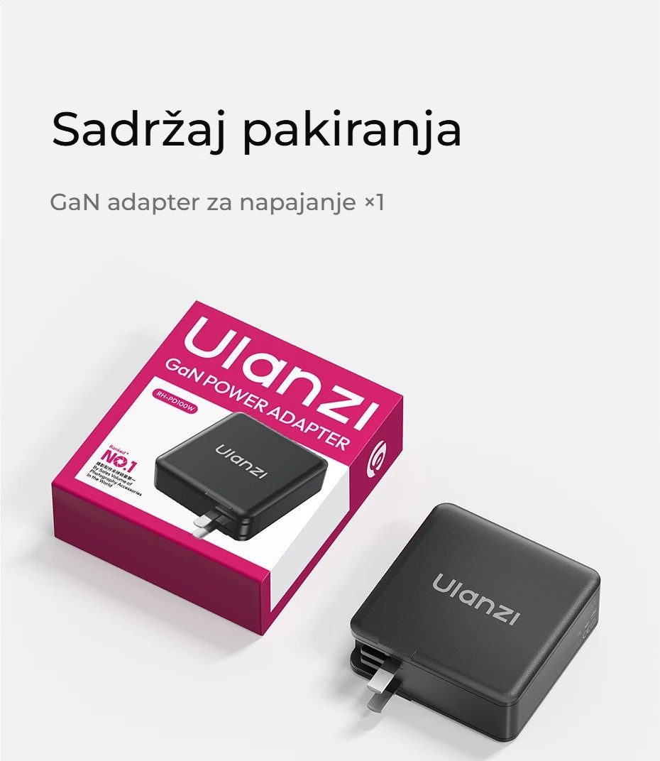 Ulanzi RH-PD100W 100W GaN USB-C napájecí adaptér – Obsah balení