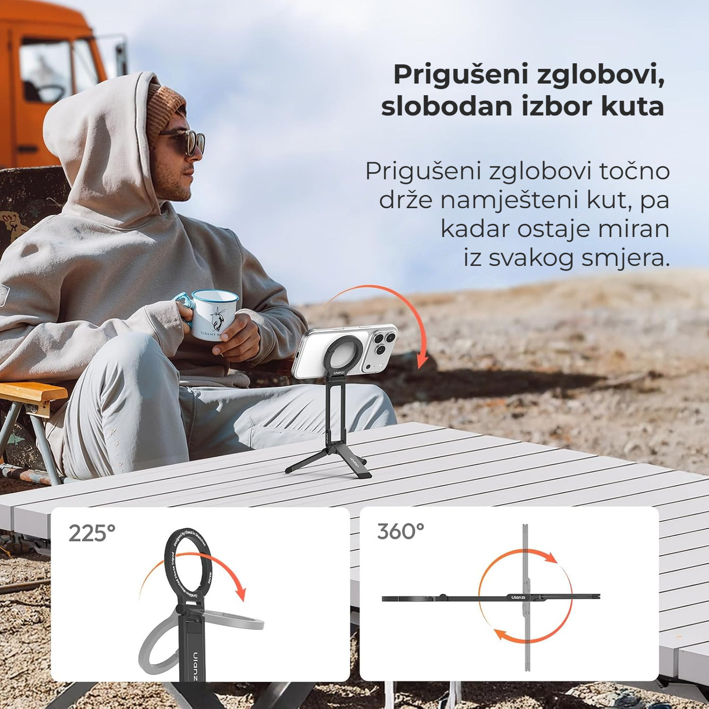 Ulanzi MA30S magnetický ministativ – Tlumené klouby, jistý úhel