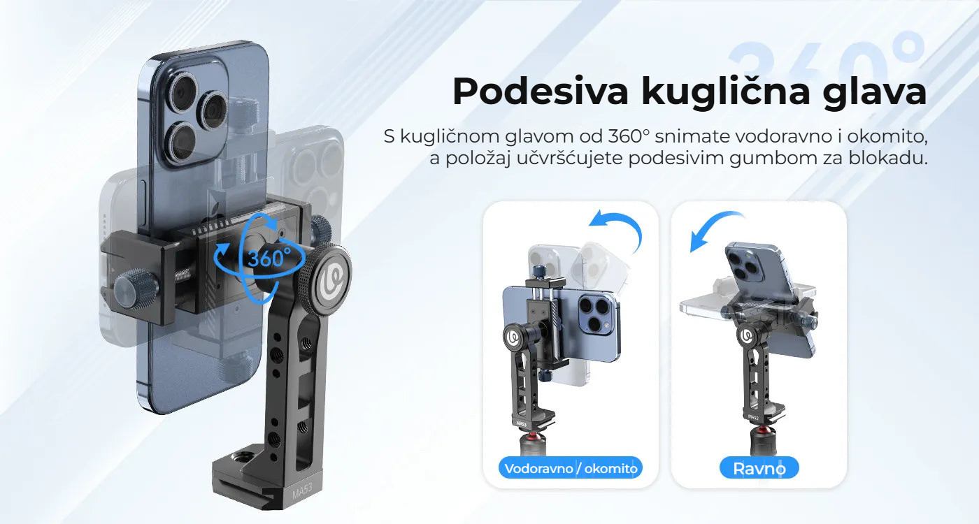 Ulanzi MA53 držák telefonu s kulovou hlavou – Kulová hlava s otáčením o 360°