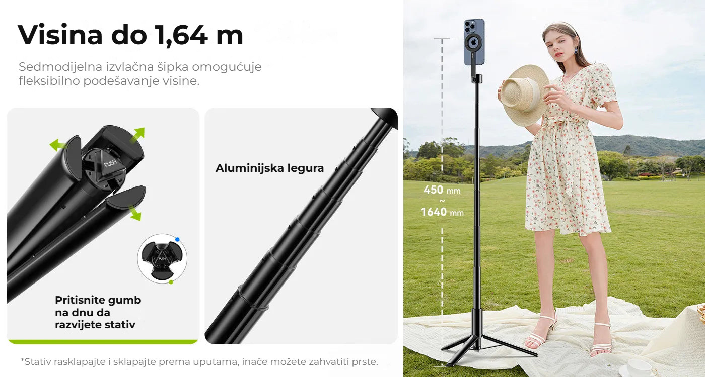 Ulanzi MG-002 Max V3 magnetická selfie tyč – Výška až 1,64 m