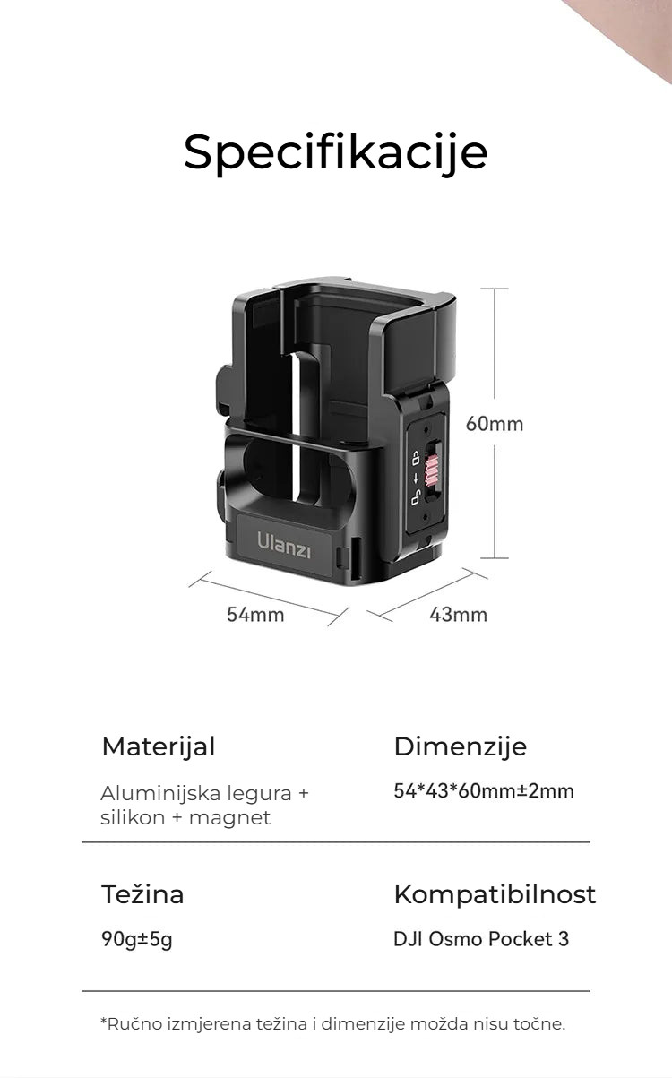 Ulanzi PK-06 adaptér pro Pocket 3 – Rozměry a parametry