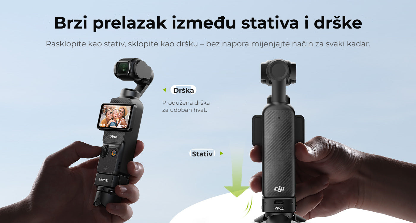 Ulanzi Pocket 3 Mini Tripod Kit PK-08 + PK-11 – Přepínání mezi stativem a rukojetí
