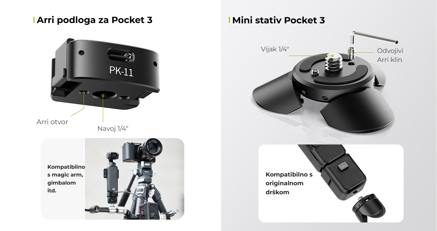 Ulanzi Pocket 3 Mini Tripod Kit PK-08 + PK-11 – Základna Arri a mini stativ
