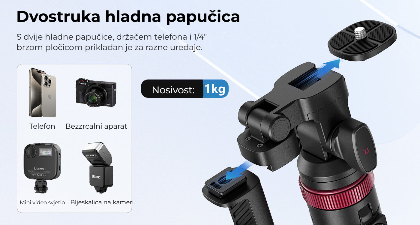 Ulanzi MT-78 stativ s rychloupínací botkou – Dvojitá botka pro příslušenství