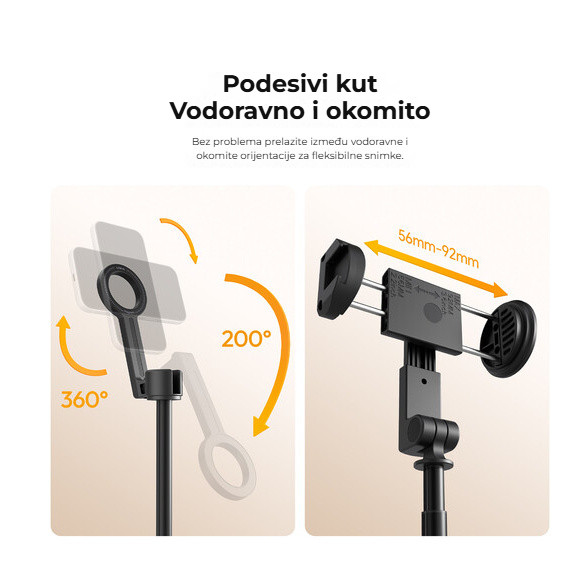 Ulanzi SK27 selfie tyč se svorkou – Svorka pro telefony 56–92 mm