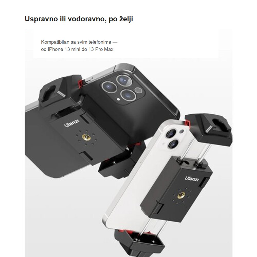 Ulanzi ST-29 držák telefonu a tabletu na stativ – Na výšku i na šířku