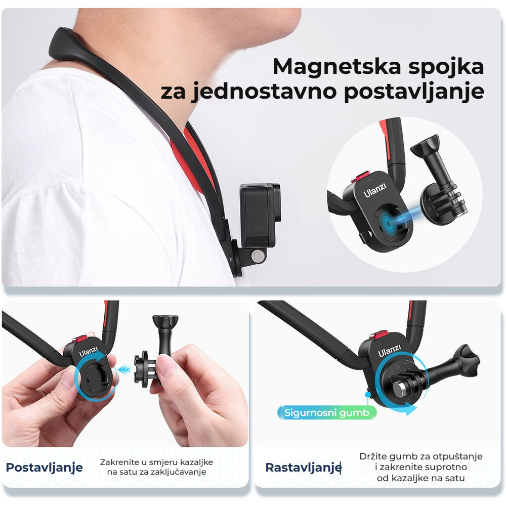 Ulanzi Go-Quick II krční držák pro akční kameru – Magnetické rychloupínání Go-Quick II
