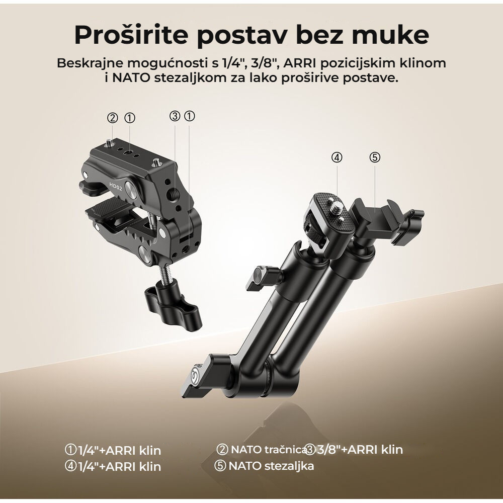 Ulanzi HD02 Magic Arm – Závity 1/4″-20 a 3/8″-16 s kolíky ARRI