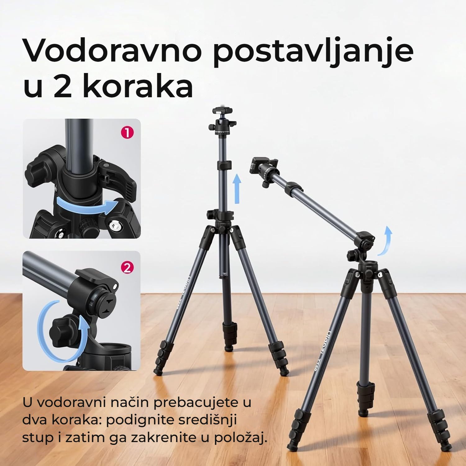 Ulanzi TT59 stativ s vodorovným sloupem – Vodorovná poloha ve dvou krocích