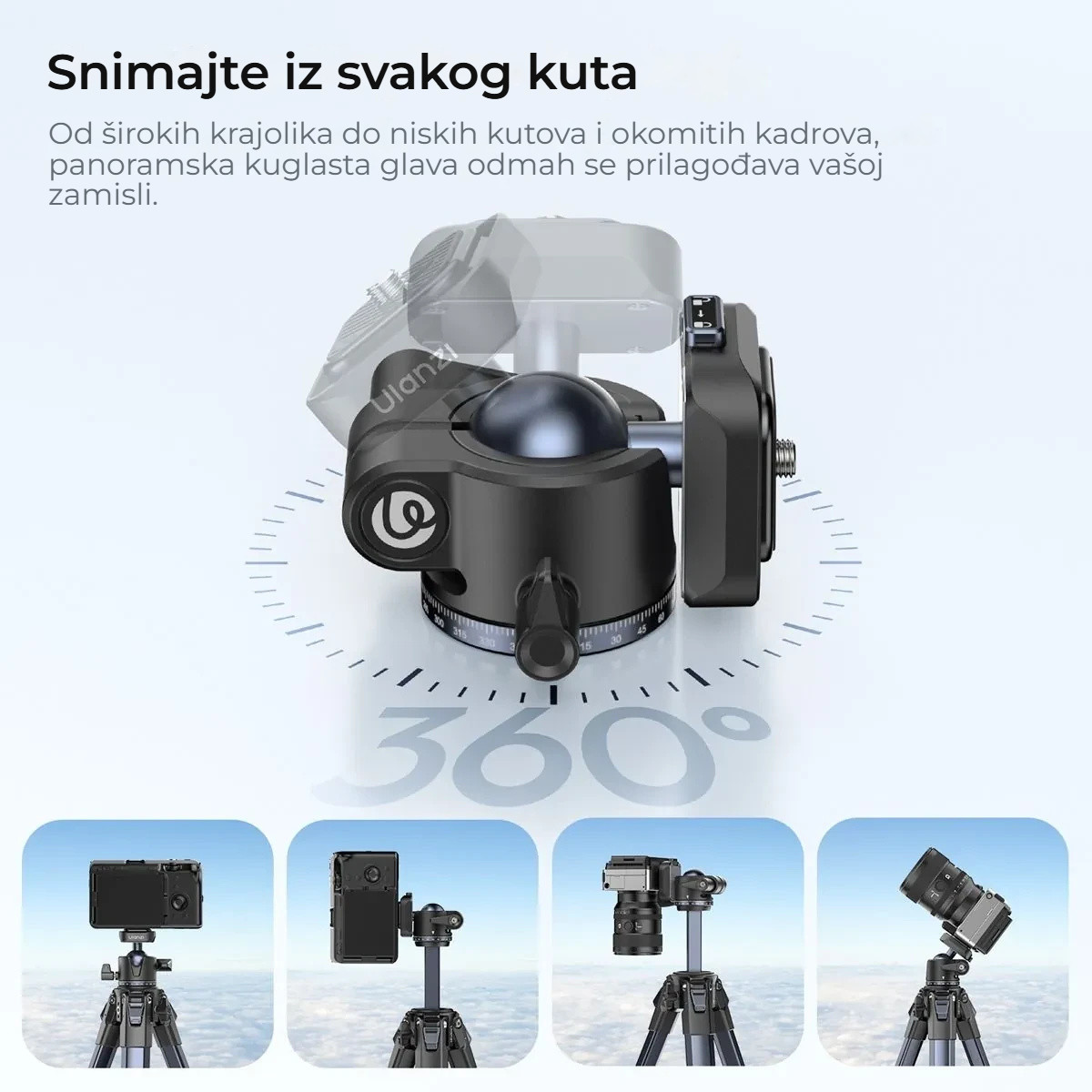 Ulanzi OMBRA II YING cestovní stativ černý – Kulová hlava otočná o 360°