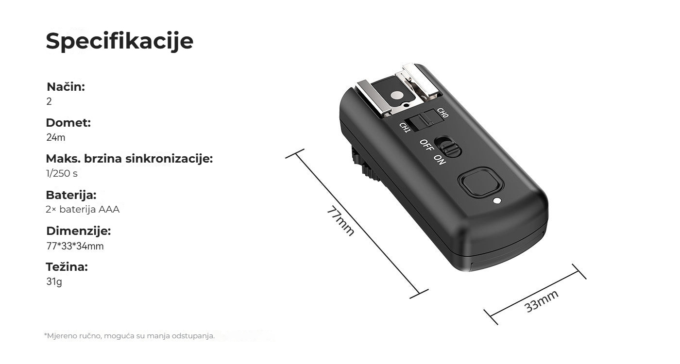 Ulanzi TT-01 Wireless flash trigger – Rozměry a parametry
