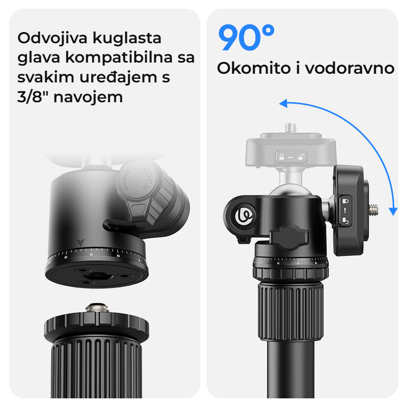 Ulanzi 1.8m Lightweight Mirrorless Tripod – Odnímatelná hlava se závitem 3/8″