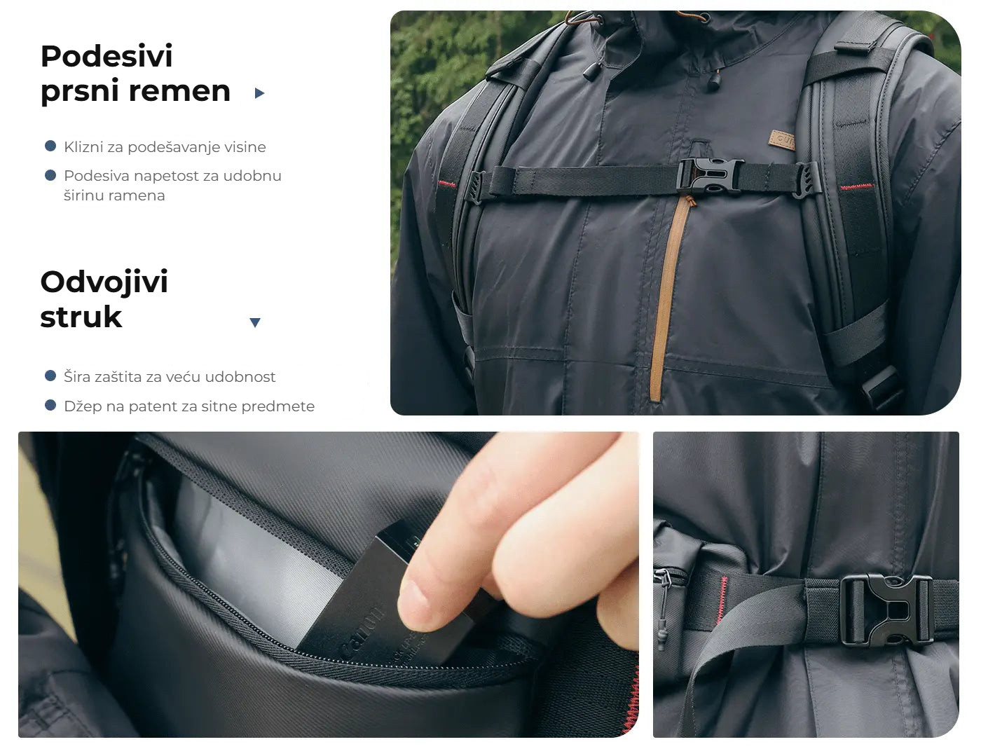 Ulanzi BP10 Hardshell Camera Backpack – Hrudní popruh a odnímatelný bederní pás