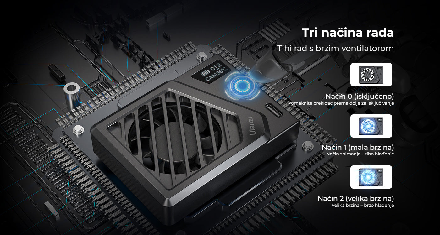 Ulanzi CA25 chladicí ventilátor pro fotoaparáty – Vysoký chladicí výkon