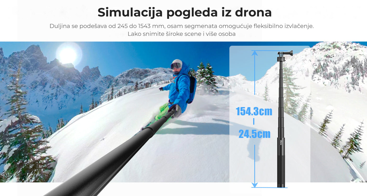 Ulanzi MT-76 Go-Quick II selfie tyč 1,5 m – Pohled jako z nízkého dronu