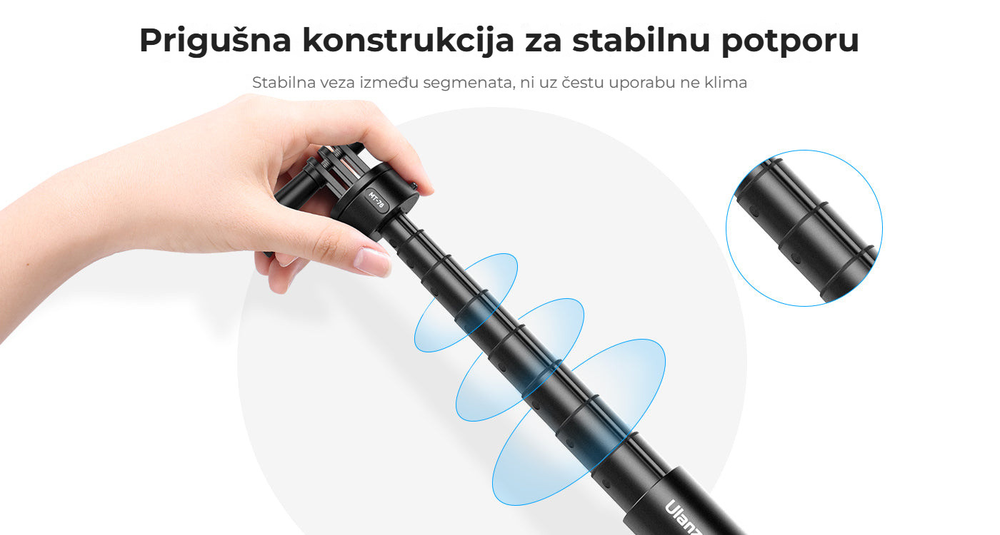 Ulanzi MT-76 Go-Quick II selfie tyč 1,5 m – Tlumicí konstrukce proti viklání