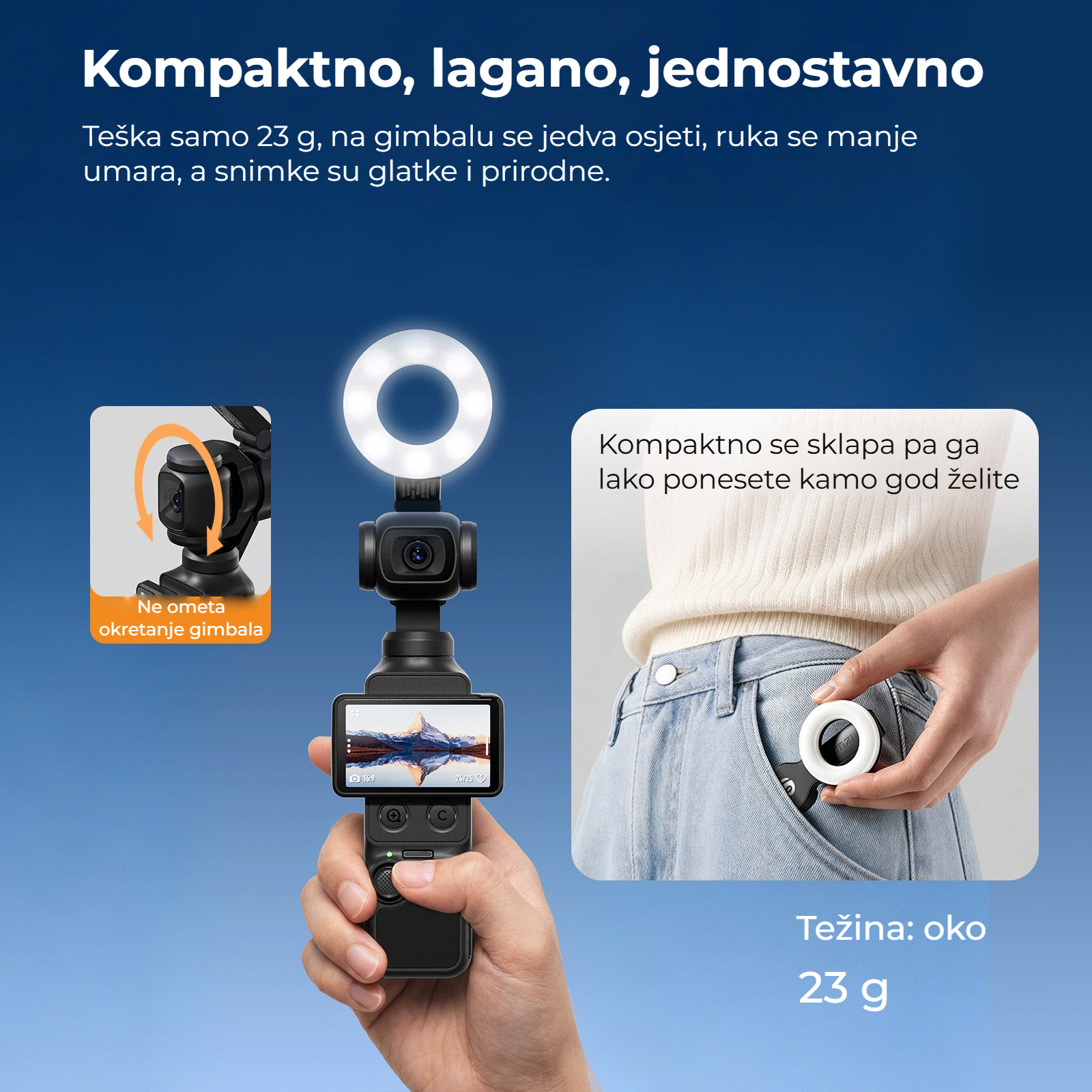 Ulanzi LM004 kruhové přisvětlení pro DJI Osmo Pocket 4 – 23 gramů a složí se s gimbalem