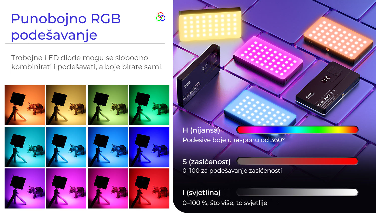 Ulanzi LT002 kapesní světlo RGB – Plnobarevné RGB nastavení