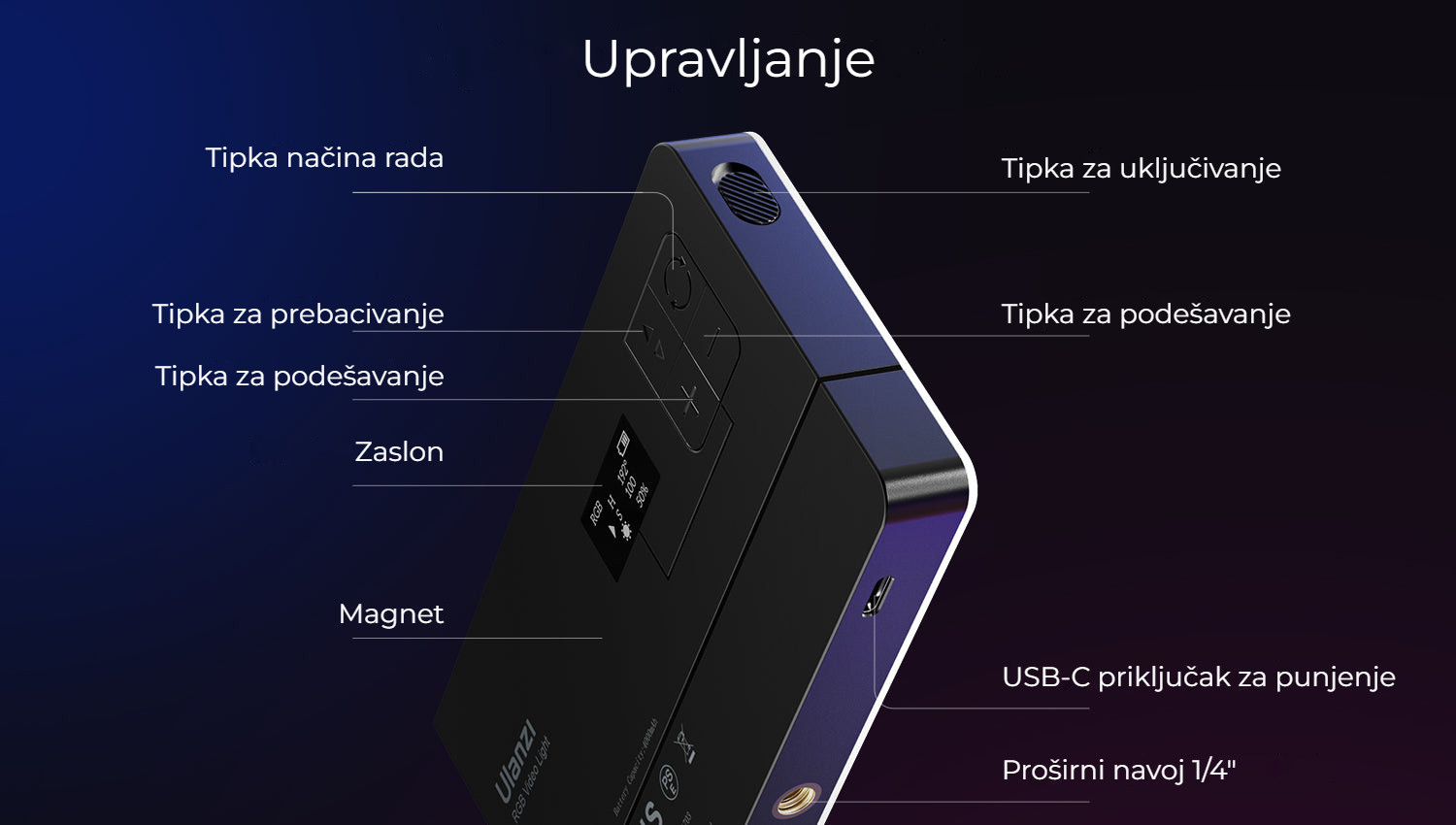 Ulanzi LT002 kapesní světlo RGB – Ovládání