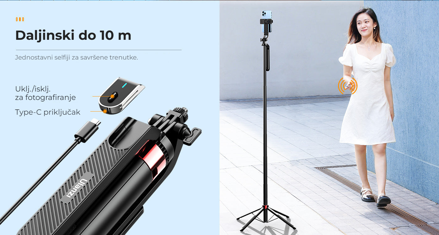Ulanzi MA09 selfie tyč – Bluetooth ovladač s dosahem 10 m
