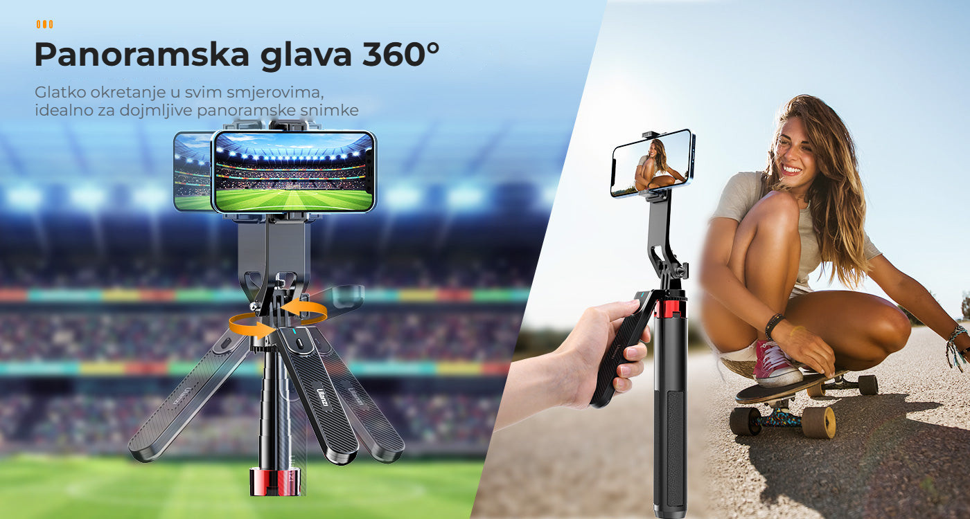 Ulanzi MA09 selfie tyč – Kulová hlava 360°