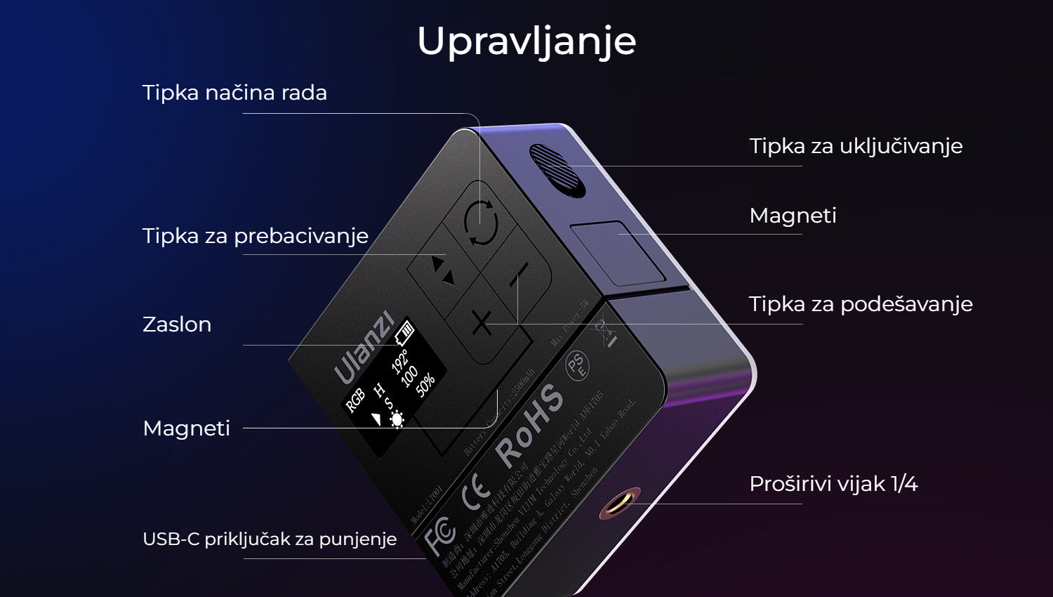 Ulanzi VL49 Pro RGB – Ovládání na jednom místě