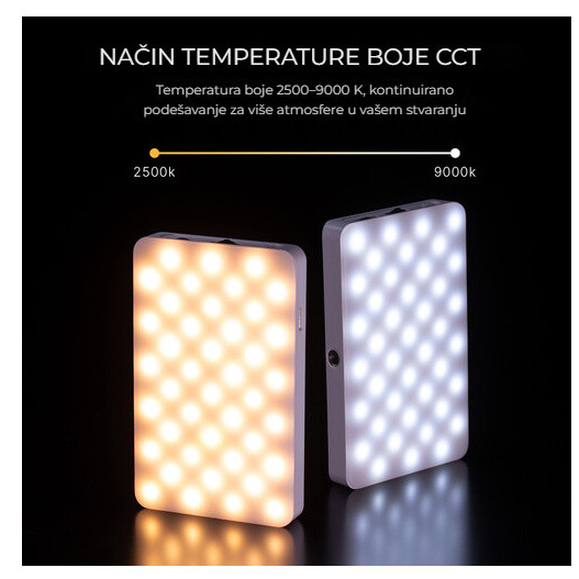 Ulanzi VL120 RGB LED světlo (černé) – Režim CCT 2500–9000 K