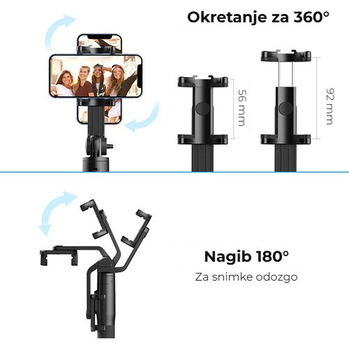 Ulanzi SK-03 selfie tyč a stativ s Bluetooth ovladačem – Otáčení o 360° a náklon o 180°