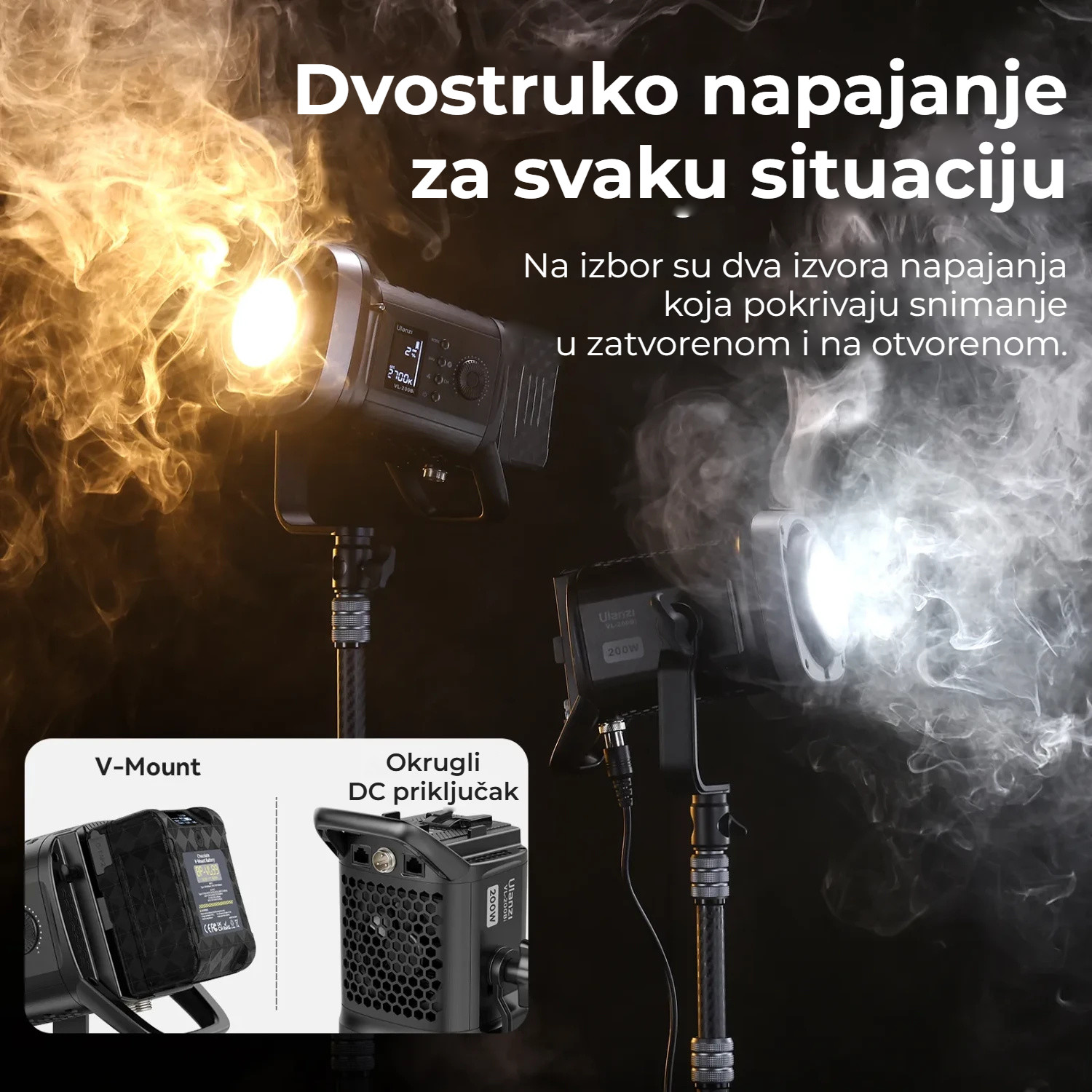 Ulanzi VL-200Bi 200W V-Mount Video Light – Dvojí napájení
