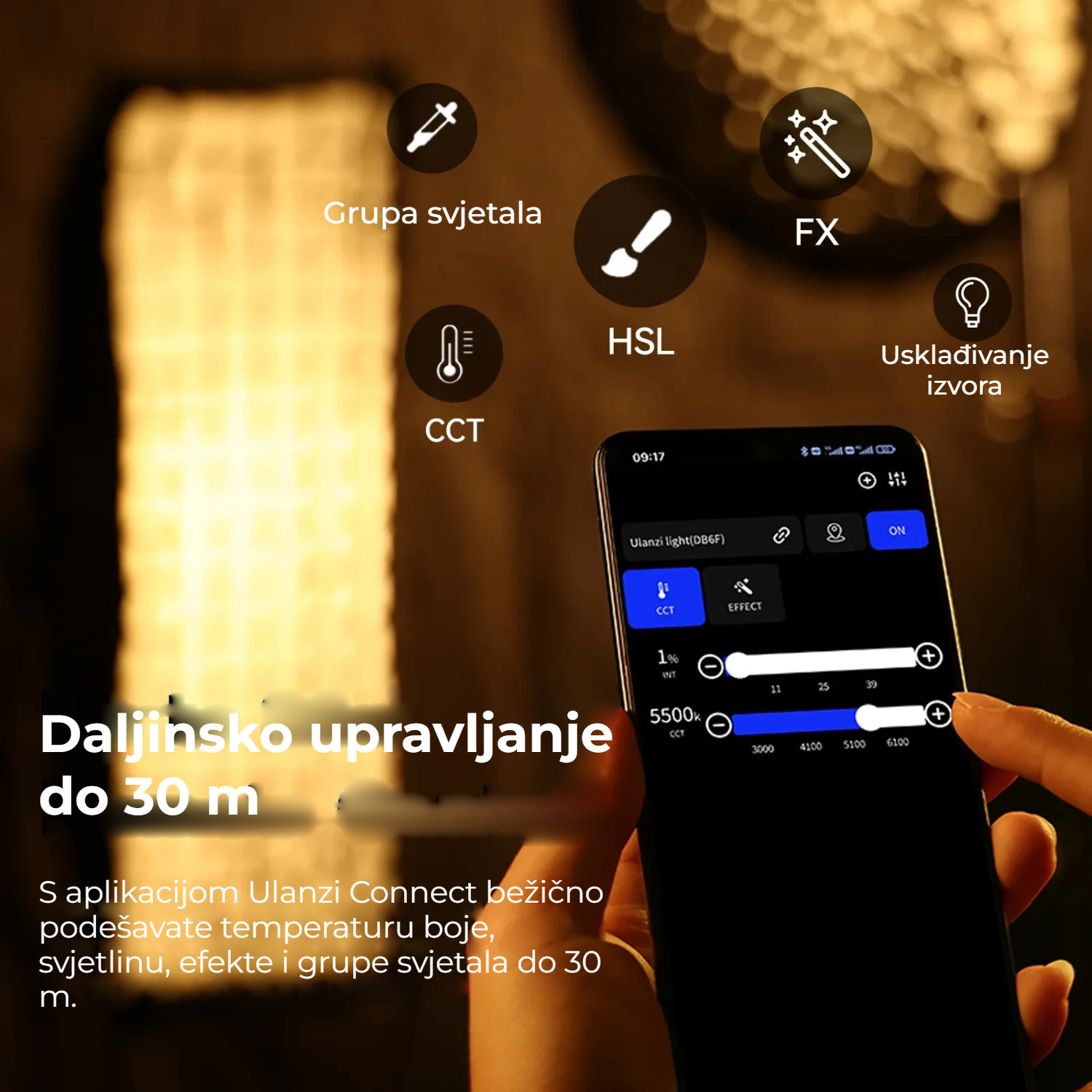 Ulanzi VL-200Bi 200W V-Mount Video Light – Ovládání z aplikace až na 30 m
