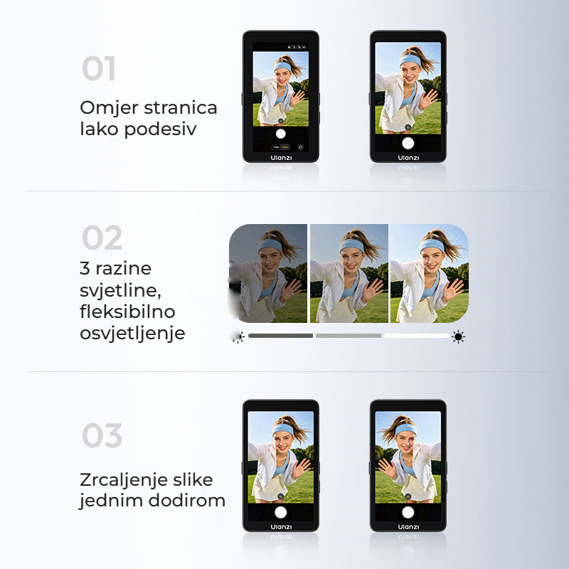 Ulanzi VM1 Vlog Selfie Monitor Screen – Poměr stran, jas a zrcadlení